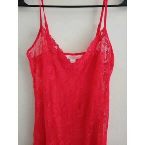 Victoria's Secret Womens M Y2K Nightie Chemise Red Lace Sheer Cami Romantic - Picture 3 of 7
